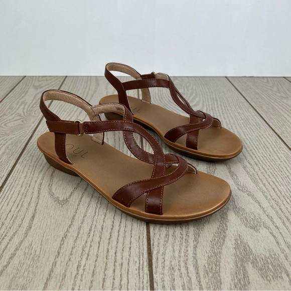 SOUL Naturalizer Solo Women's Strappy Sandals 9.5M Toffee Faux Leather $80 - Picture 1 of 9